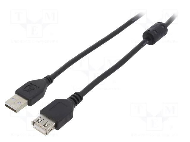 Cable; USB 2.0; USB A socket,USB A plug; gold-plated; 1.8m; black GEMBIRD CCF-USB2-AMAF-6