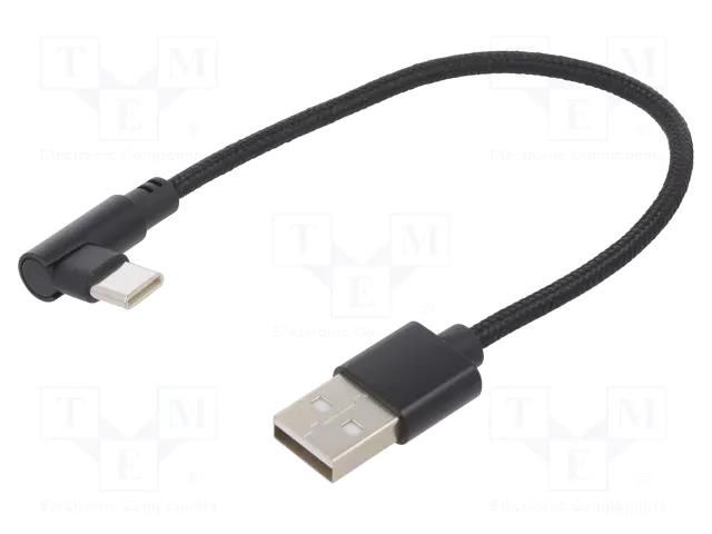 Cable; USB 2.0; USB A plug,USB C angled plug; 0.2m; black GEMBIRD CC-USB2-AMCML-0.2M