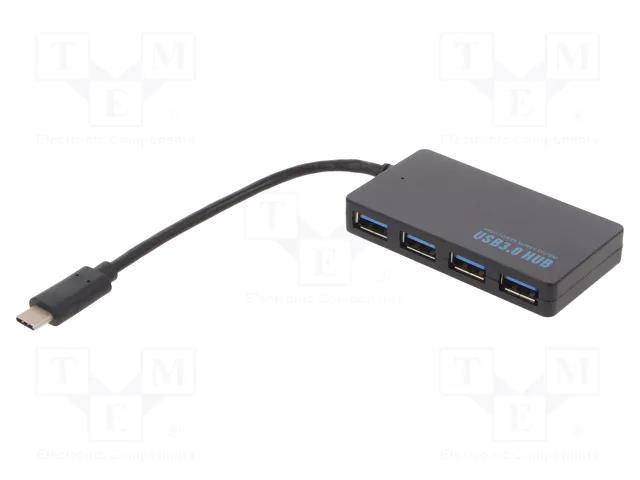 Hub USB; USB A socket x4,USB C plug; USB 3.1; black; 0.1m; ABS AKYGA AK-AD-52