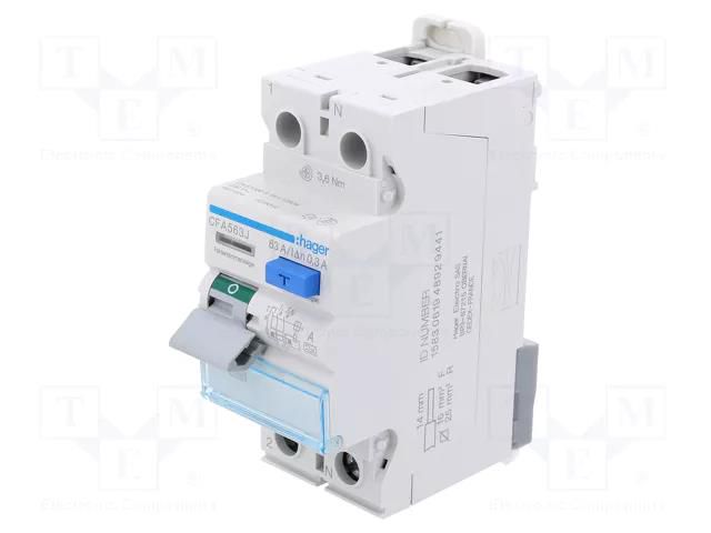 RCD breaker; Inom: 63A; Ires: 300mA; Max surge current: 250A; IP20 HAGER CFA563J