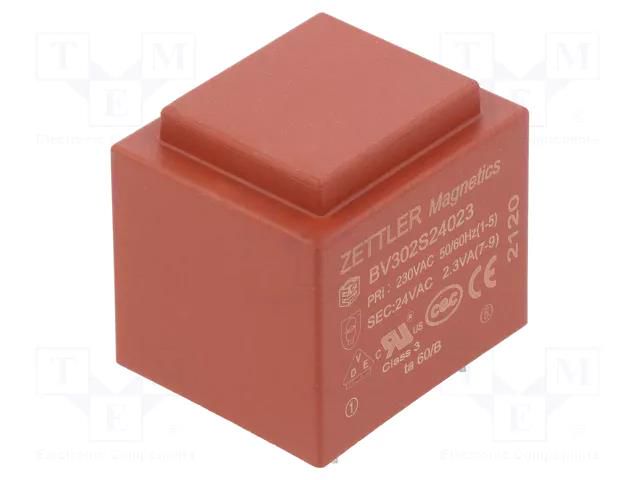 Transformer: encapsulated; 2.3VA; 230VAC; 24V; 96mA; PCB ZETTLER BV302S24023