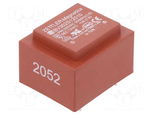 Transformer: encapsulated; 1VA; 230VAC; 12V; 83mA; PCB ZETTLER BV302S12010