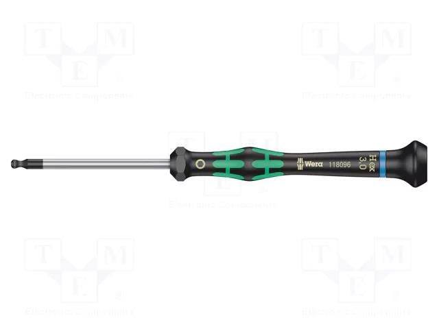 Screwdriver; precision; hex key,spherical; HEX 3mm WERA WERA.05118096001