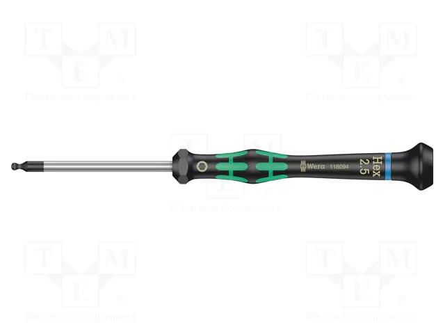 Screwdriver; precision; hex key,spherical; HEX 2.5mm WERA WERA.05118094001