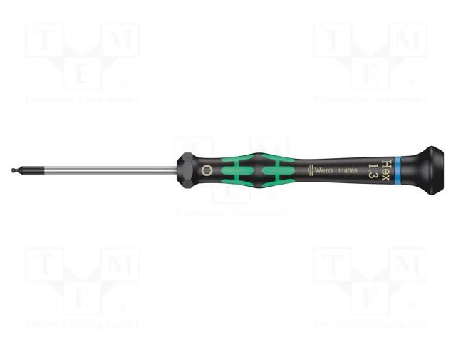 Screwdriver; precision; hex key,spherical; HEX 1.3mm WERA WERA.05118089001