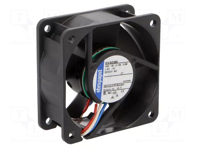 Fan: DC; axial; 24VDC; 60x60x25mm; 56m3/h; 43dBA; slide; 6850rpm EBM-PAPST 614N/2GHH