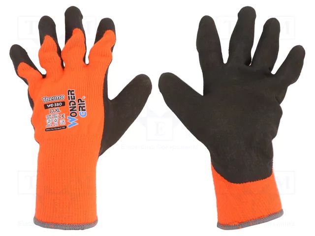 Protective gloves; Size: 10,XL; orange; acrylic,latex; Thermo WONDER GRIP WG-380-XL/10