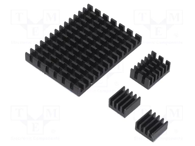 Heatsink; black; aluminium; 3pcs; thermal adhesive tape DFROBOT DF-FIT0818