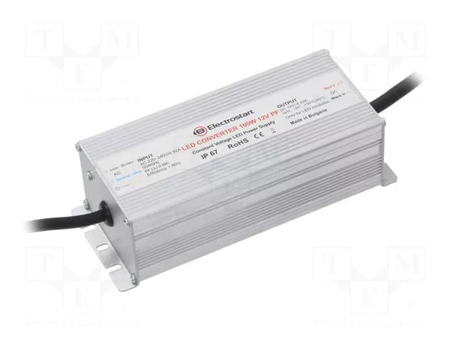 Power supply: switching; 100W; 12VDC; 8A; 180÷295VAC; IP67; 89% ELECTROSTART LED-100-12-PF