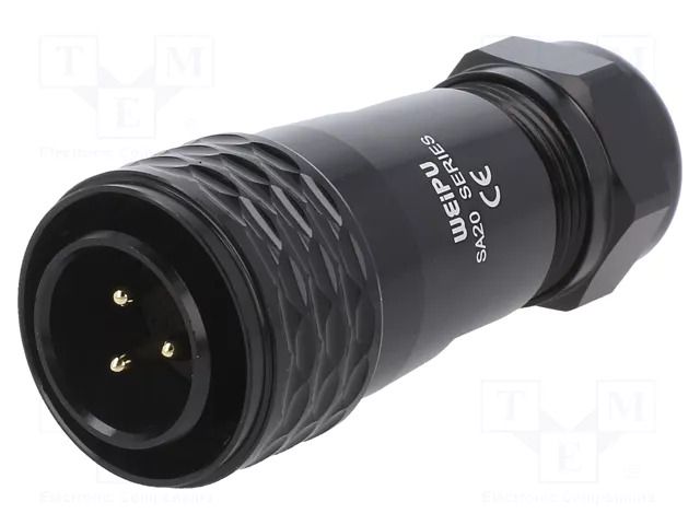 Connector: circular; plug; male; PIN: 3; IP67; SA20; 8÷12mm; 25A; 500V WEIPU SA2010/P3IB