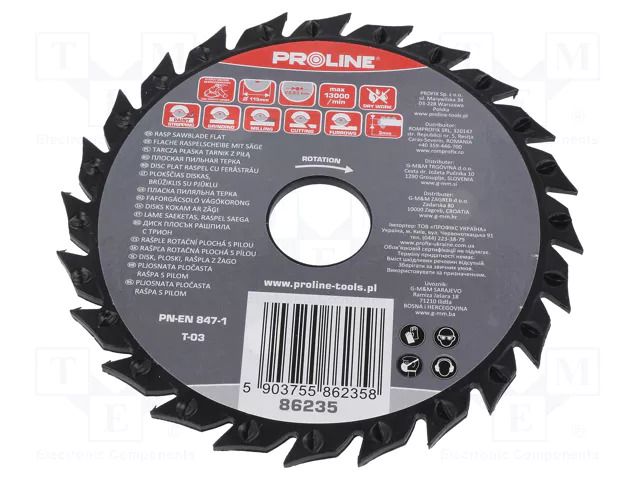 Cutting wheel; Ø: 115mm; with rasp; Ømount.hole: 22.23mm PROLINE PRE-86235