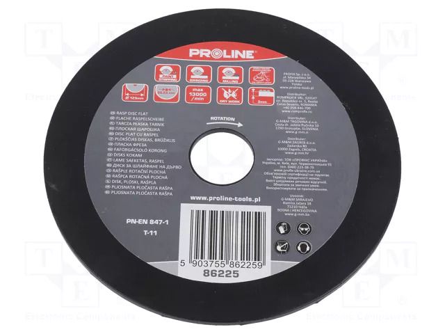 Grinding wheel; Ø: 125mm; flat,with rasp; wood; 22.23mm PROLINE PRE-86225