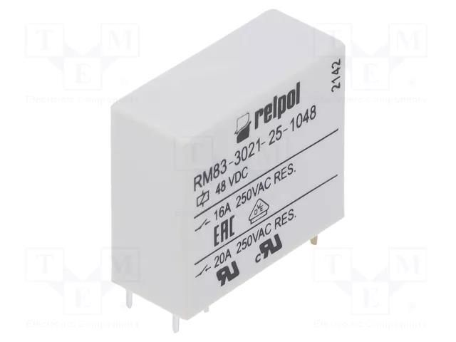 Relay: electromagnetic; SPST-NO; Ucoil: 48VDC; 16A; 16A/250VAC RELPOL RM83-3021-25-1048