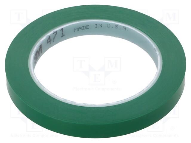 Tape: marking; green; L: 33m; W: 12mm; Thk: 0.13mm; 2.5N/cm; 130% 3M 3M-471-12-33/GN