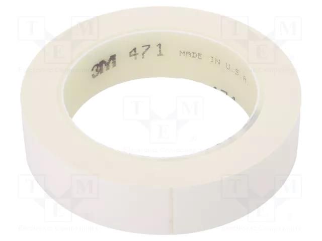 Tape: marking; white; L: 33m; W: 25mm; Thk: 0.13mm; 2.5N/cm; 130% 3M 3M-471-25-33/WH