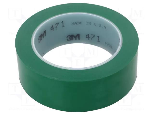 Tape: marking; green; L: 33m; W: 38mm; Thk: 0.13mm; 2.5N/cm; 130% 3M 3M-471-38-33/GN