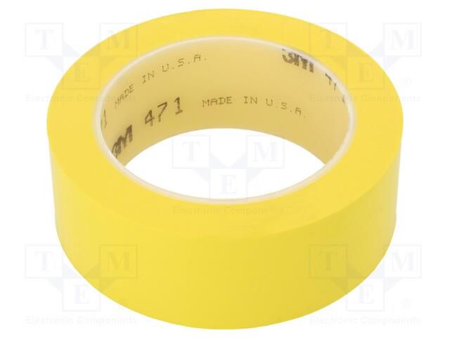 Tape: marking; yellow; L: 33m; W: 38mm; Thk: 0.13mm; 2.5N/cm; 130% 3M 3M-471-38-33/YE