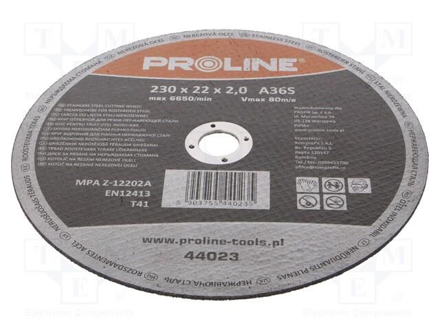 Cutting wheel; Ø: 230mm; Øhole: 22mm; Disc thick: 2mm PROLINE PRE-44023