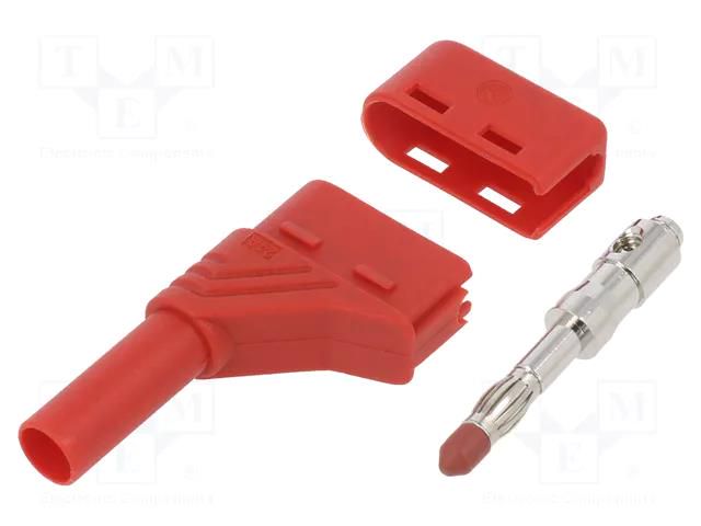 Connector: 4mm banana; plug; 24A; 1kVDC; red; insulated,angled HIRSCHMANN T&M LASSWRT