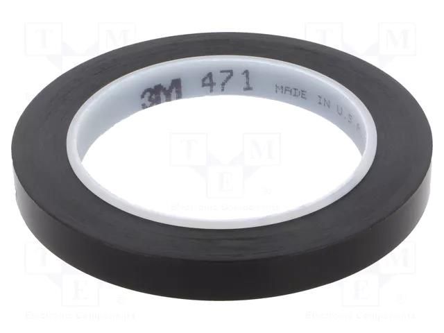 Tape: marking; black; L: 33m; W: 12mm; Thk: 0.13mm; 2.5N/cm; 130% 3M 3M-471-12-33/BK