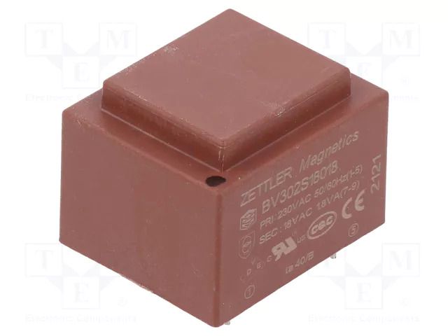 Transformer: encapsulated; 1.8VA; 230VAC; 18V; 100mA; PCB ZETTLER BV302S18018