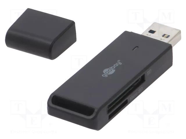 Card reader: memory; USB A plug; USB 3.0; PnP; black; 5Gbps Goobay PC-58260