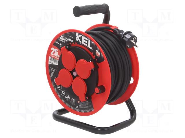 Extension lead; 3x1.5mm2; reel; Sockets: 4; rubber; black; 25m; 16A KEL W-97054