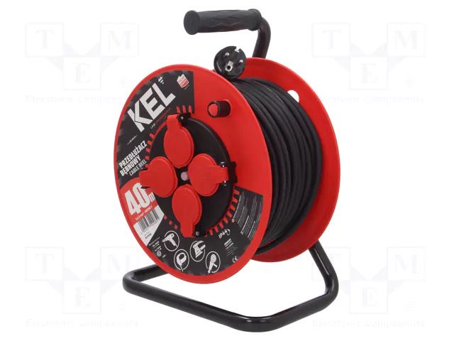 Extension lead; 3x1.5mm2; reel; Sockets: 4; rubber; black; 40m; 16A KEL W-97056