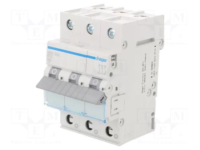 Circuit breaker; 230/400VAC; Inom: 32A; Poles: 3; Charact: B; 6kA HAGER MBS332