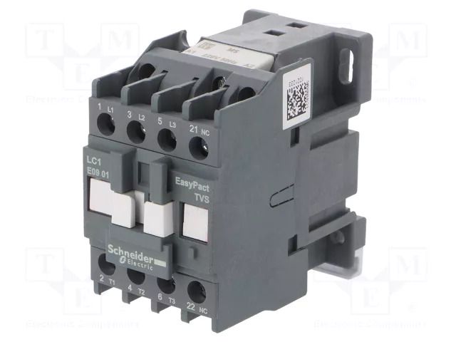 Contactor: 3-pole; NO x3; Auxiliary contacts: NC; 220VAC; 9A; 690V SCHNEIDER ELECTRIC LC1E0901M5