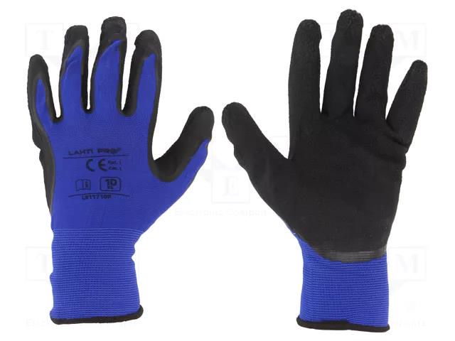 Protective gloves; Size: 10; black-navy blue; latex,polyamide LAHTI PRO LAHTI-L211710K