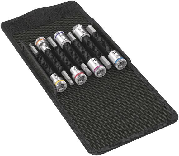 8740 B HF 1 Zyklop bit socket set with holding function, 3/8" drive, 1 x 4.0x107.0; 1 x 5.0x107.0; 1 x 6.0x107.0; 1 x 7.0x100.0; 1 x 8.0x100.0; 1 x 9.0x100.0; 1 x 10.0x100.0; 1 x 50.0x120.0, Wera 05003180001