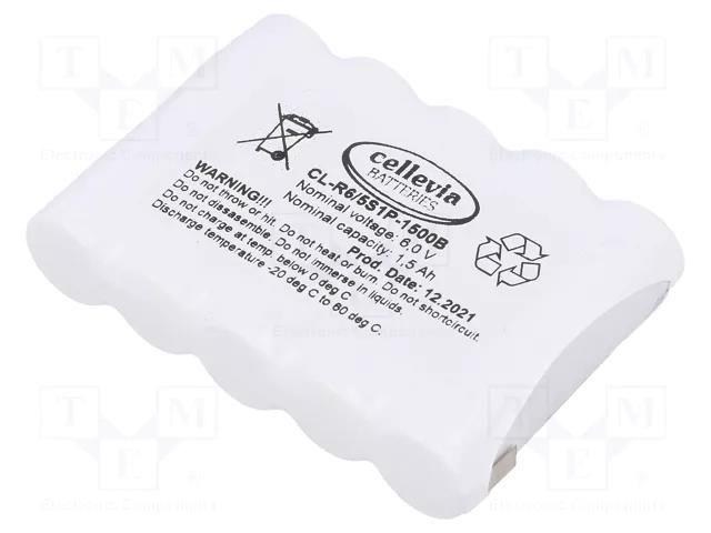 Re-battery: Ni-MH; AA; 6V; 1500mAh; soldering lugs; 71x15x52mm CELLEVIA BATTERIES CL-R6/5S1P-1500B