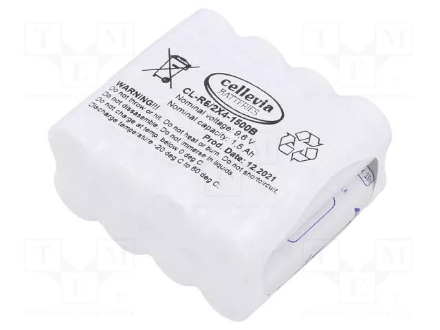 Re-battery: Ni-MH; AA; 9.6V; 1500mAh; soldering lugs; 58x30x52mm CELLEVIA BATTERIES CL-R6/2X4-1500B