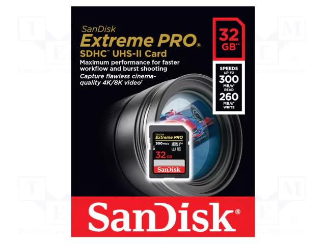 Memory card; Extreme Pro; SDHC; R: 300MB/s; W: 260MB/s; 32GB SANDISK SDSDXDK-032G-GN4IN