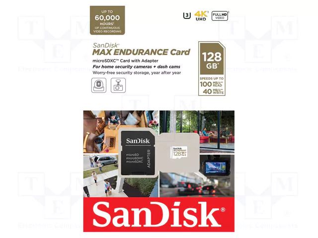 Memory card; to video recorders; microSDXC; R: 100MB/s; W: 40MB/s SANDISK SDSQQVR-128G-GN6IA