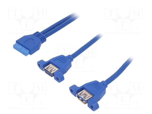 Cable: USB-USB; USB 3.0 19pin,USB A socket x2; 0.65m AKYGA AK-CA-62