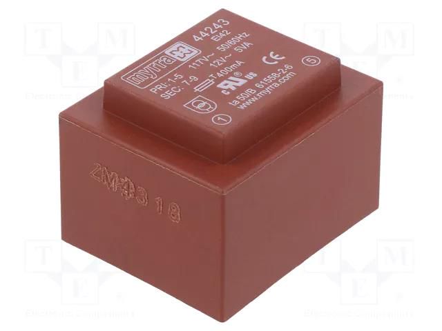 Transformer: encapsulated; 5VA; 117VAC; 12V; 417mA; PCB MYRRA MYRRA-44243