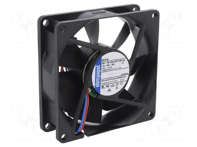 Fan: DC; axial; 48VDC; 80x80x25.4mm; 69m3/h; 32dBA; ball; 3100rpm EBM-PAPST 8418N