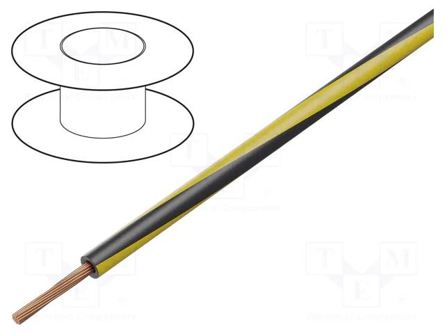 Wire; H05V-K,LgY; stranded; Cu; 0.5mm2; PVC; black-yellow; 100m BQ CABLE LGY0.50-BK/YL