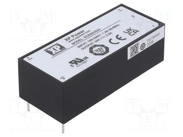 Converter: AC/DC; 60W; Uin: 85÷264VAC,120÷370VDC; Uout: 24VDC; 89% XP POWER ECE60US24