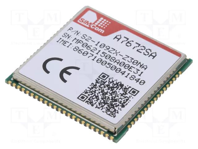Module: LTE; Bluetooth: BLE; Down: 10Mbps; Up: 5Mbps; SMD; 24x24x5mm SIMCOM A7672SA-FASE