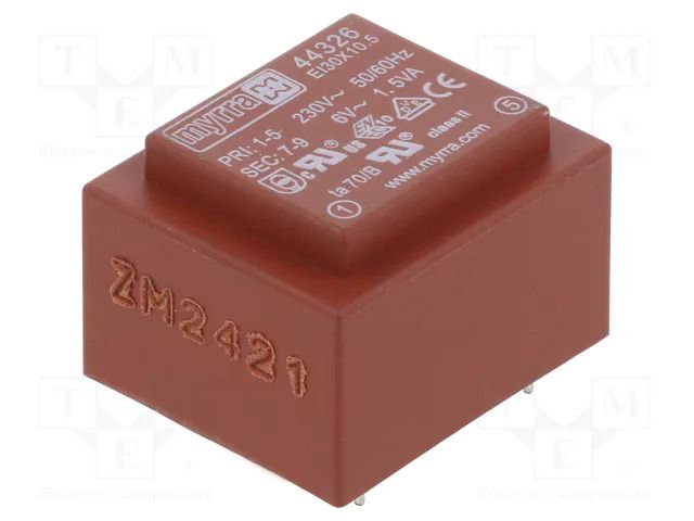 Transformer: encapsulated; 1.5VA; 230VAC; 6V; 250mA; PCB MYRRA MYRRA-44326