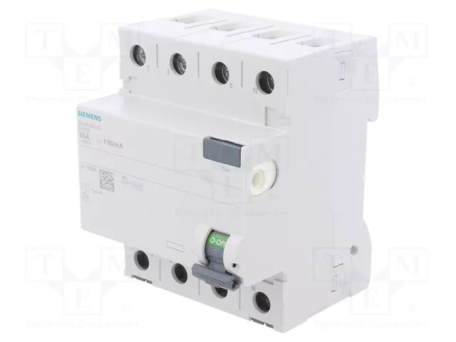 RCD breaker; Inom: 25A; Ires: 100mA; Poles: 3+N; 230/400VAC; IP20 SIEMENS 5SV4442-0