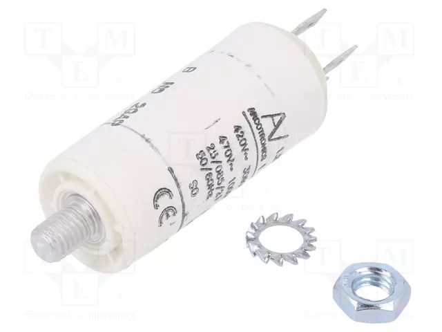 Capacitor: polypropylene; motors, run; 1uF; 470VAC; Ø25x56.5mm KEMET C274AC34100AA0J