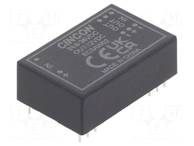 Converter: DC/DC; 3W; Uin: 9÷36VDC; Uout: 12VDC; Iout: 250mA; DIP24 CINCON EC3AW02