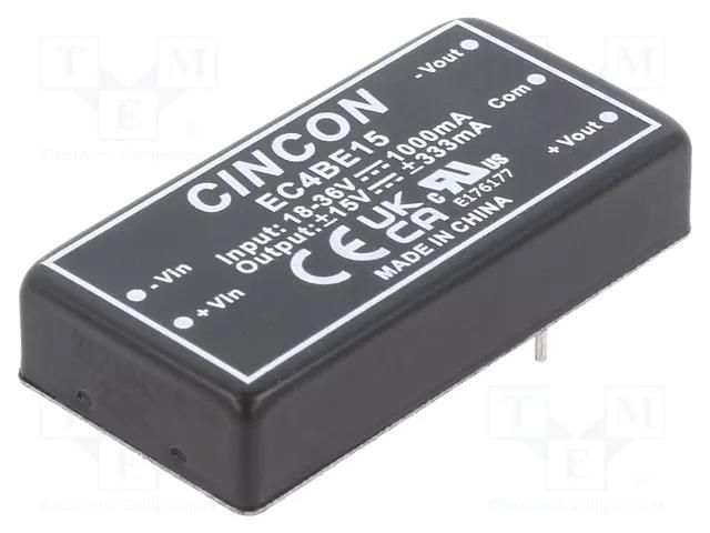 Converter: DC/DC; 10W; Uin: 18÷36VDC; Uout: 15VDC; Uout2: -15VDC CINCON EC4BE15