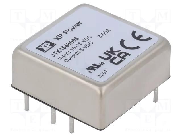 Converter: DC/DC; 15W; Uin: 18÷75VDC; Uout: 5VDC; Iout: 3A; 1"x1"; THT XP POWER JTK1548S05