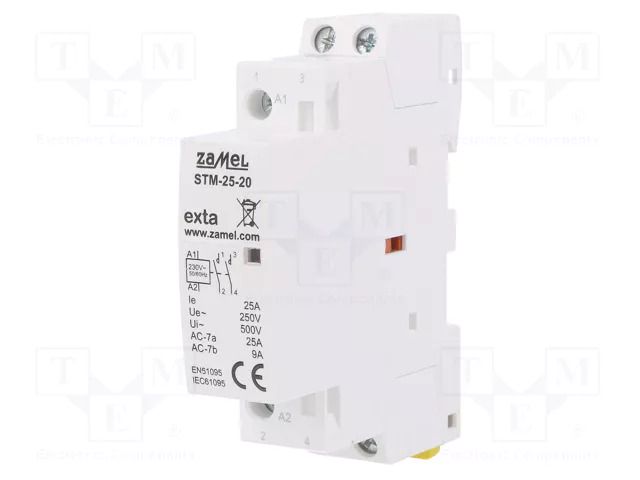 Contactor: 2-pole installation; 25A; 230VAC; NO x2; STM; -5÷60°C ZAMEL STM-25-20