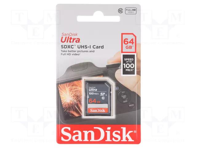 Memory card; Ultra; SDXC; R: 100MB/s; Class 10 UHS U1; 64GB SANDISK SDSDUNR-064G-GN3IN